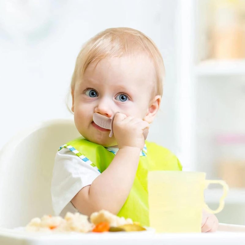 PandaEar 6 Pack Silicone Baby Spoons and Fork Feeding Set- Anti-Choke First Self Feeding Utensils for Baby Led Weaning Ages 3 Months (Pink, Green&Linen) - Image 2